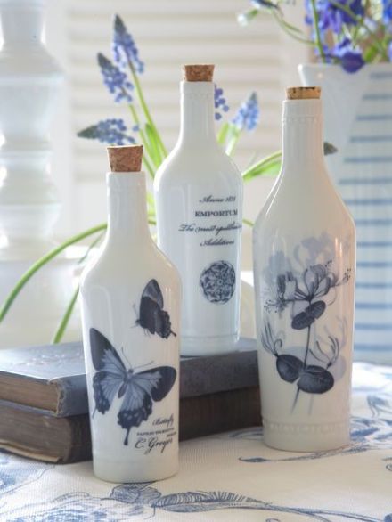 White and blue ceramic bottles from £12.95, Nordic House